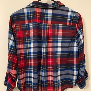 Urban Girl Blue and Red Plaid Button Up Crop Top